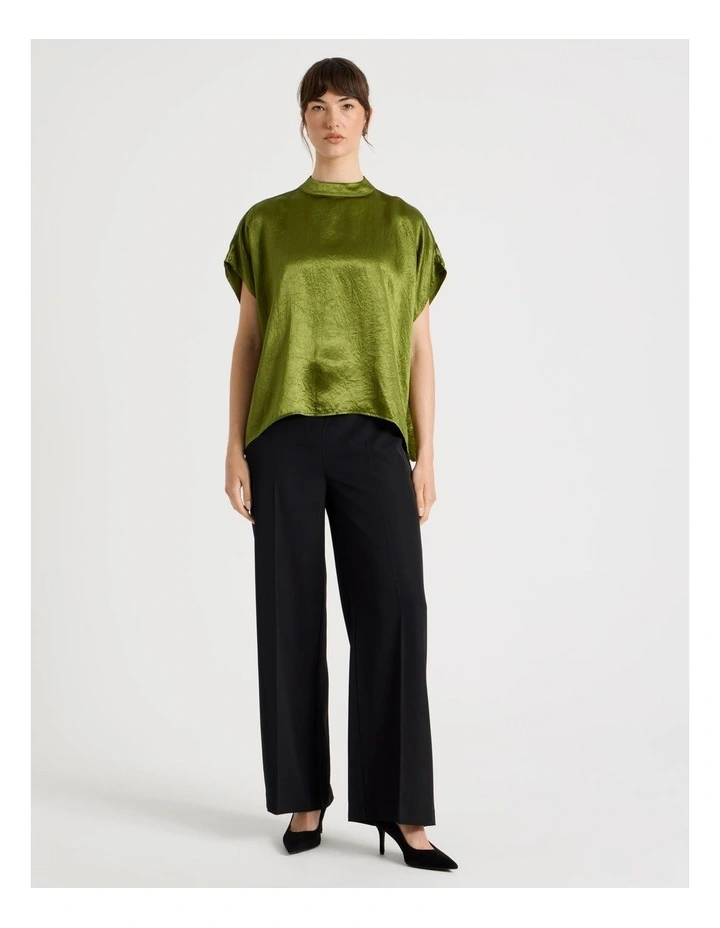 Crushed Acetate Short Sleeve Top in Pesto image 2