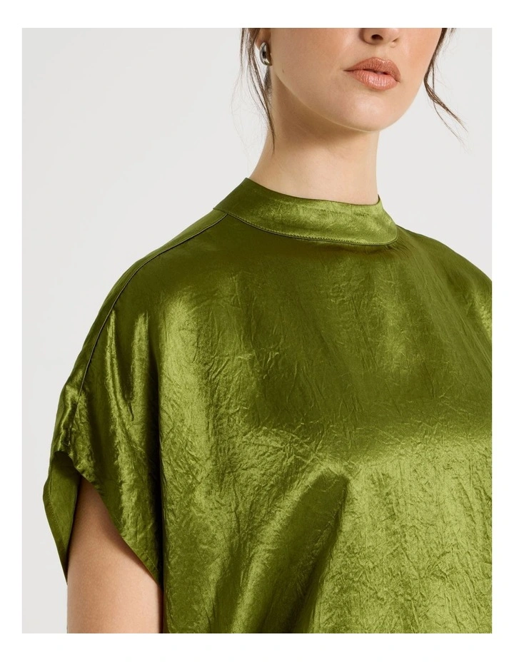 Crushed Acetate Short Sleeve Top in Pesto image 5