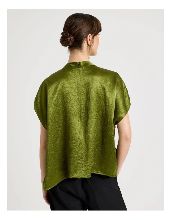 Crushed Acetate Short Sleeve Top in Pesto image 6
