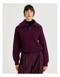Zip Thru Knit in Aubergine