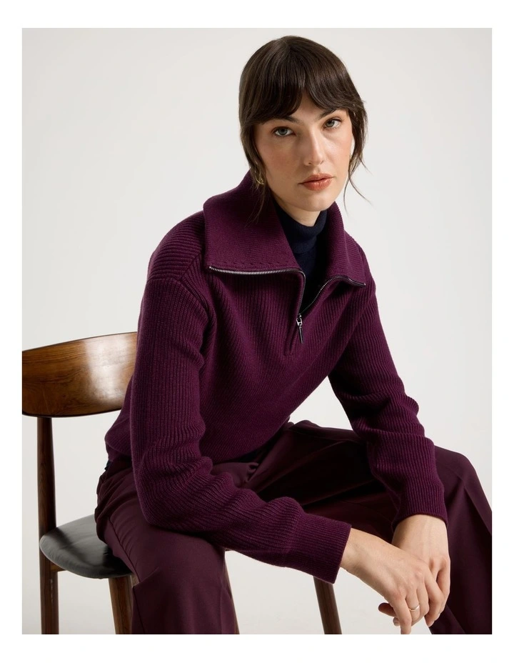 Zip Thru Knit in Aubergine image 2