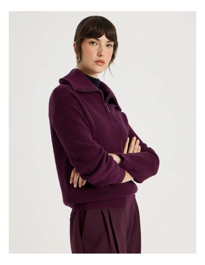 Zip Thru Knit in Aubergine image 3