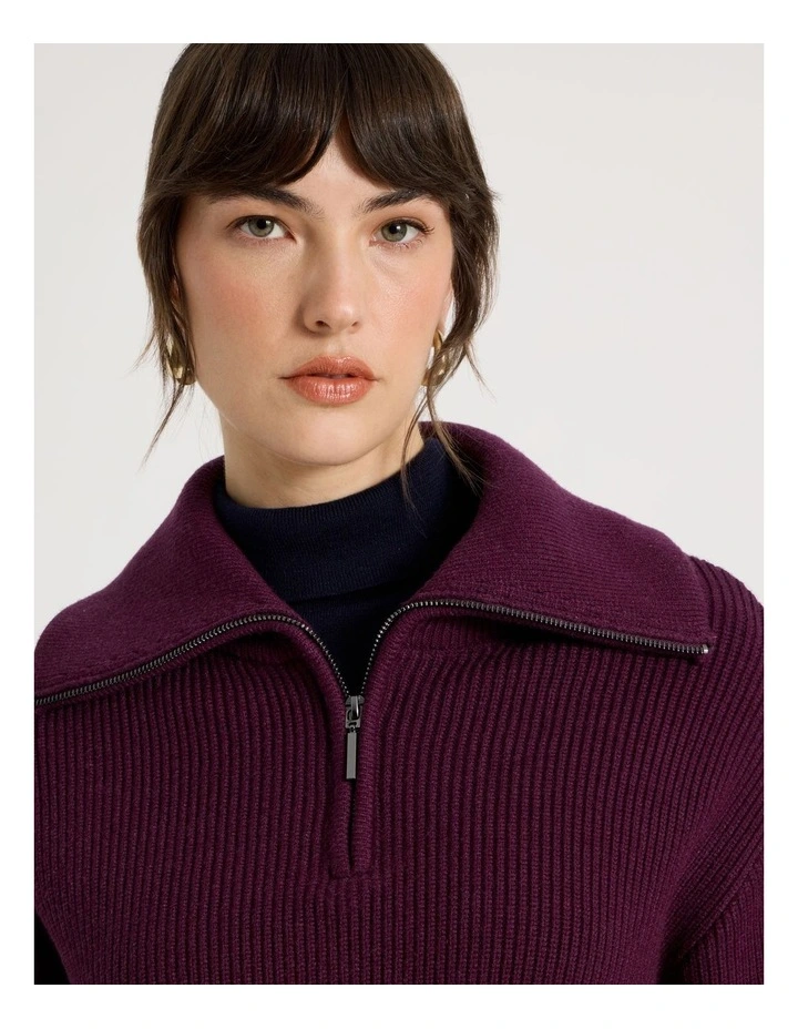 Zip Thru Knit in Aubergine image 5
