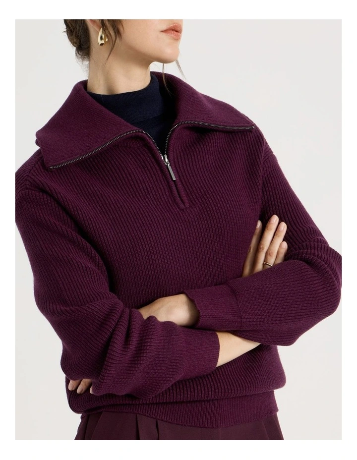 Zip Thru Knit in Aubergine image 7