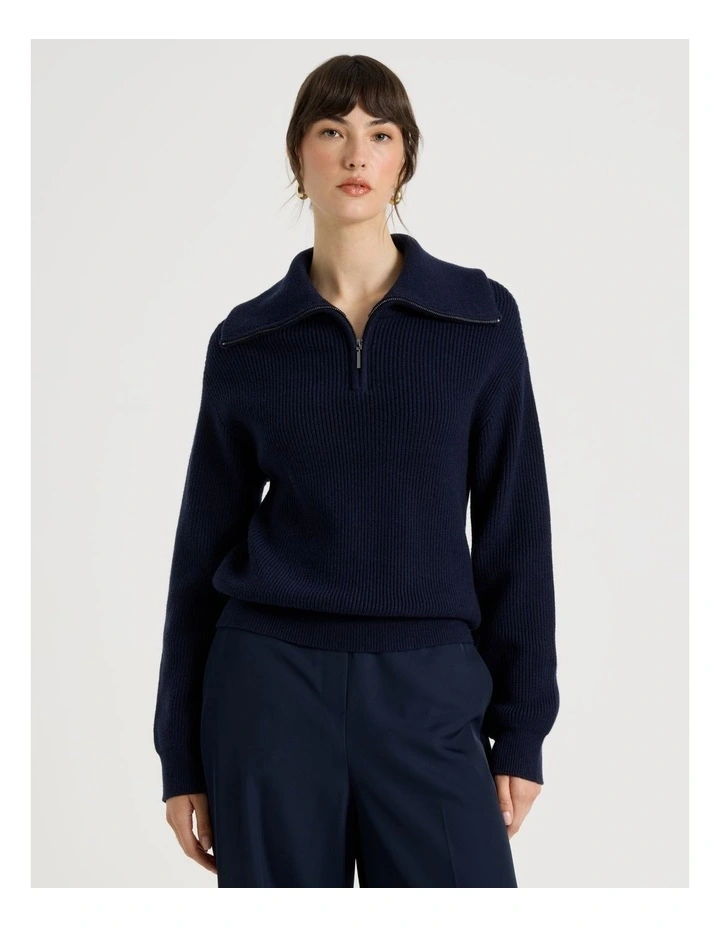Zip Thru Knit in Navy image 2
