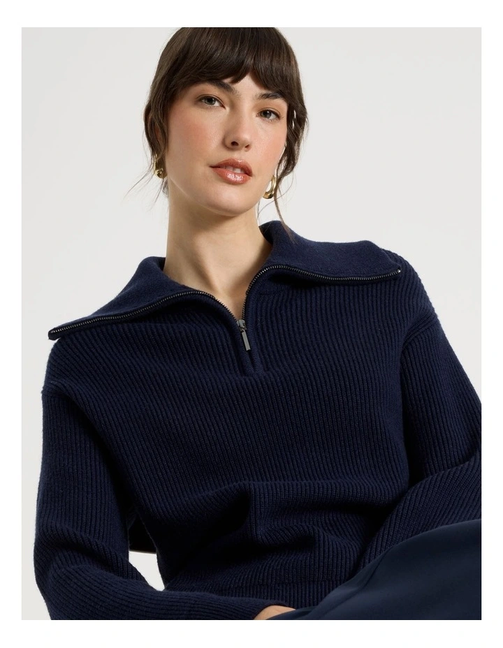 Zip Thru Knit in Navy image 3