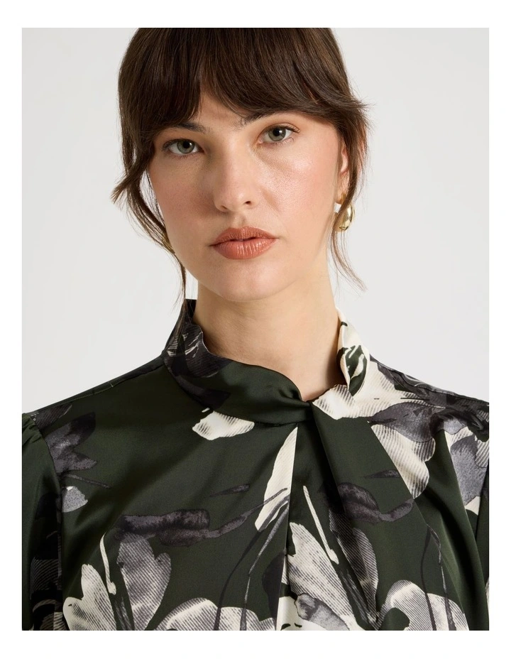 Twist Mock Neck Satin Long Sleeve Top in Assorted image 1