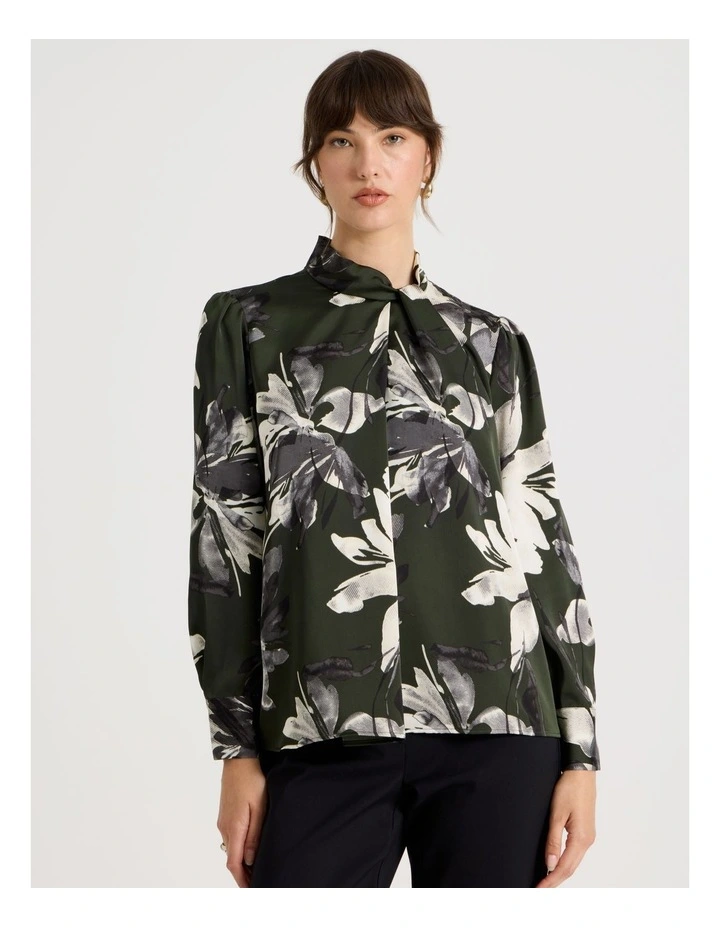 Twist Mock Neck Satin Long Sleeve Top in Assorted image 3