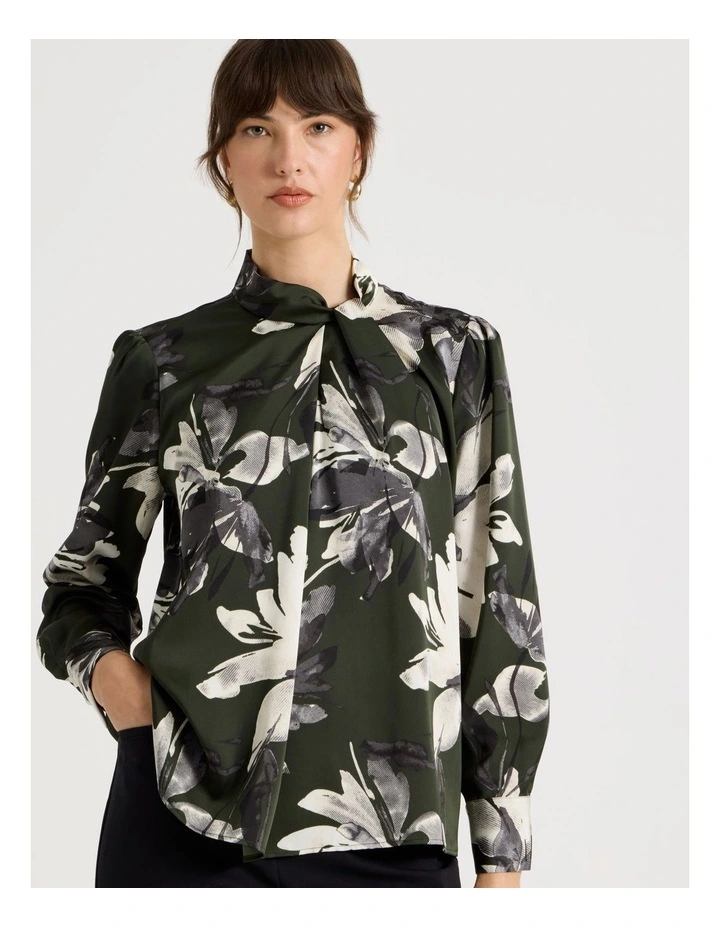 Twist Mock Neck Satin Long Sleeve Top in Assorted image 4