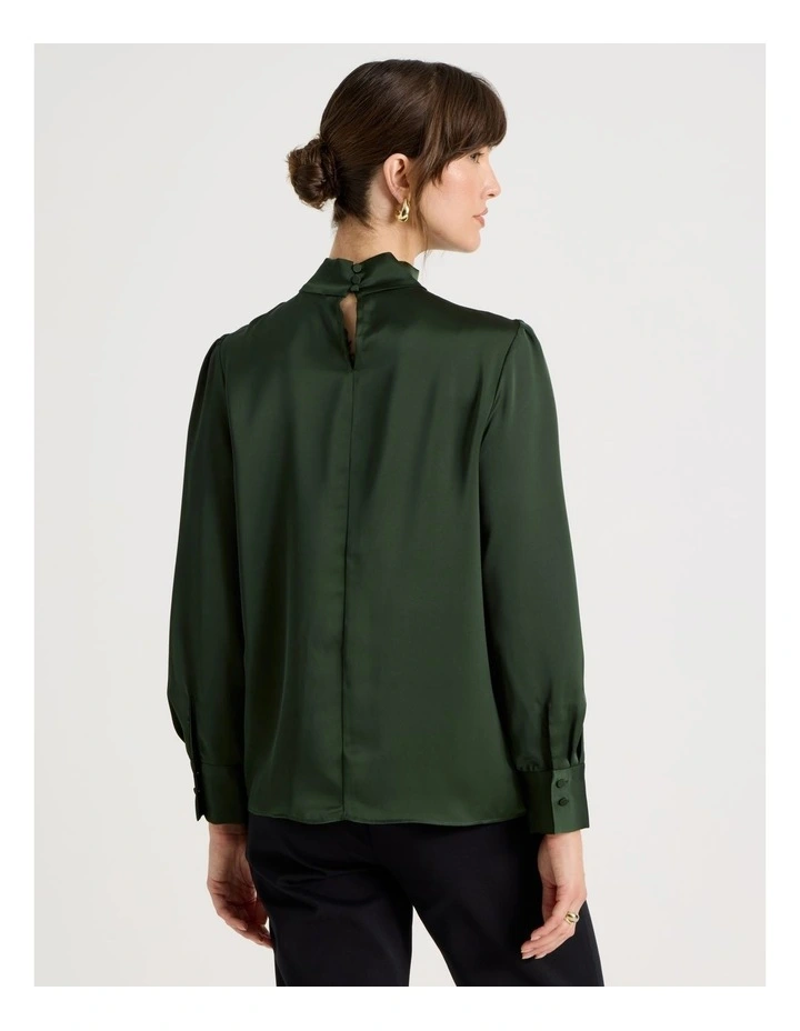 Twist Mock Neck Satin Long Sleeve Top in Dark Green image 6