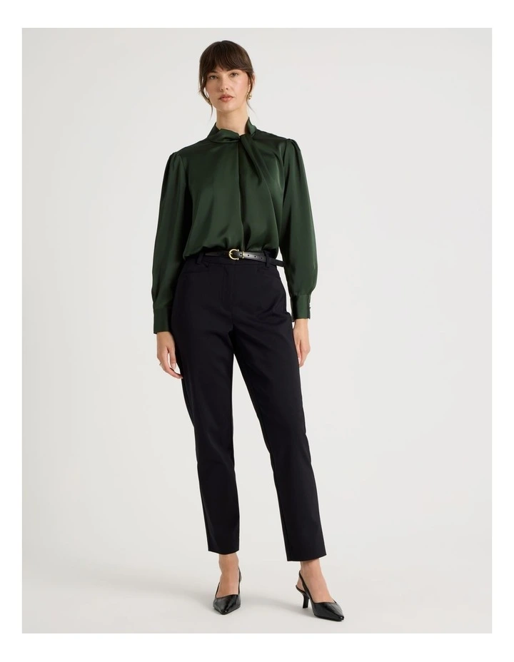 Twist Mock Neck Satin Long Sleeve Top in Dark Green image 7