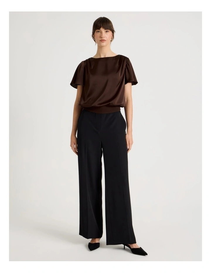Short Sleeve Satin Elastic Waist Tee in Brown image 2