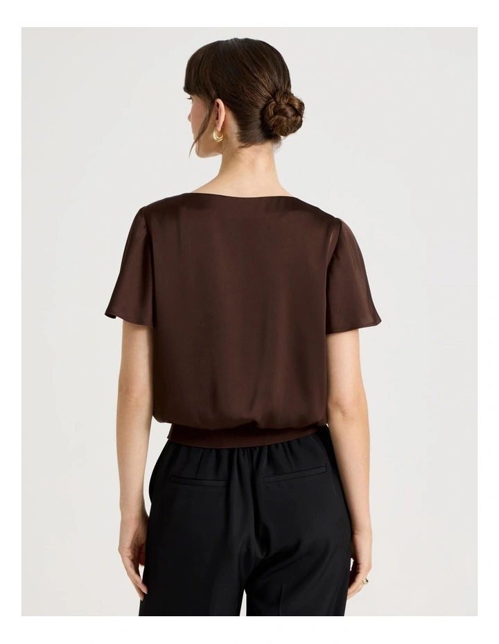 Short Sleeve Satin Elastic Waist Tee in Brown image 6