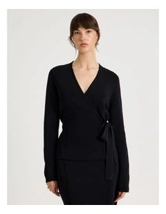 Milano Long Sleeve Wrap Top in Black