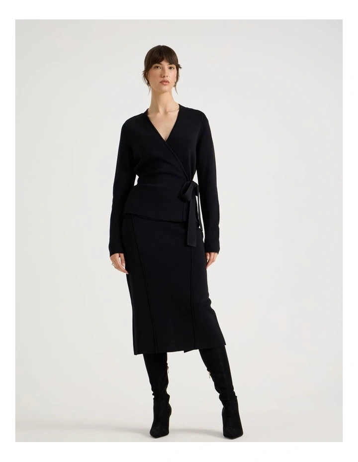 Milano Long Sleeve Wrap Top in Black image 2