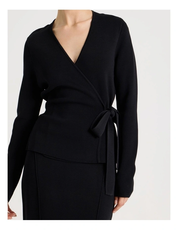 Milano Long Sleeve Wrap Top in Black image 3