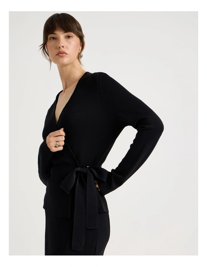 Milano Long Sleeve Wrap Top in Black image 4