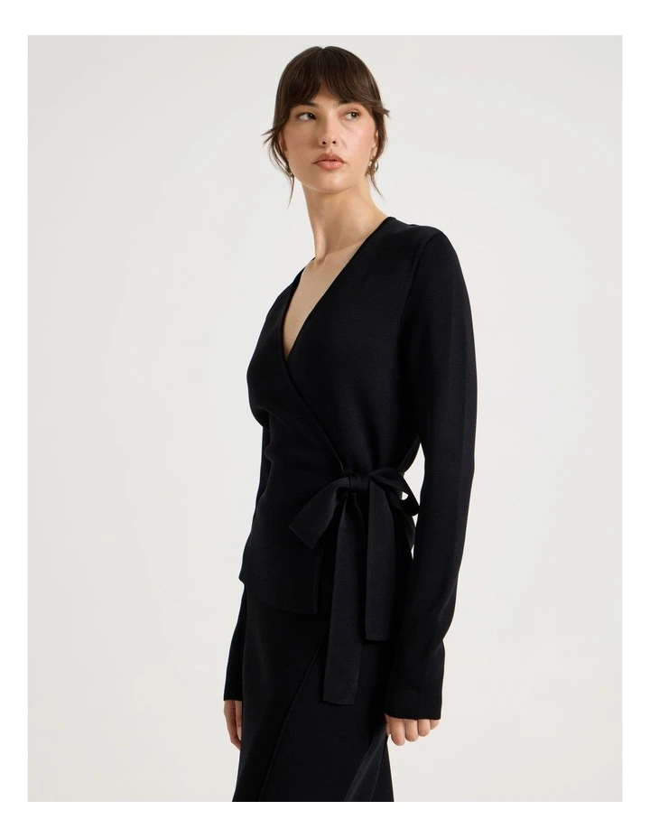 Milano Long Sleeve Wrap Top in Black image 5