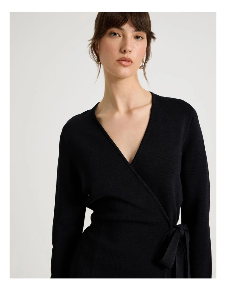 Milano Long Sleeve Wrap Top in Black image 7