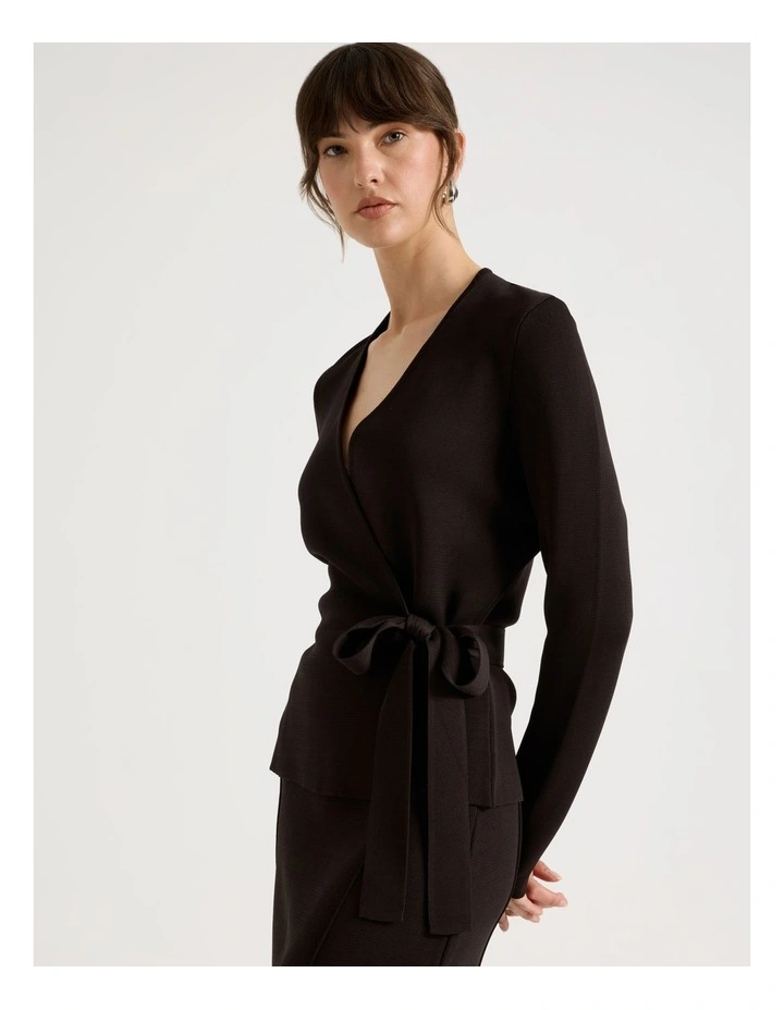 Milano Long Sleeve Wrap Top in Brown image 1