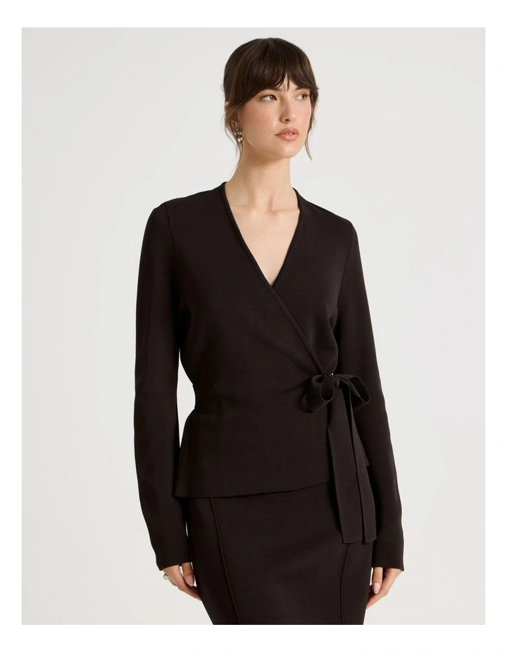 Milano Long Sleeve Wrap Top in Brown image 3