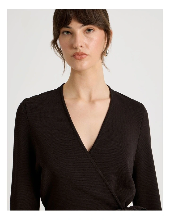 Milano Long Sleeve Wrap Top in Brown image 5