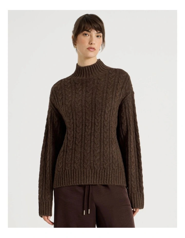 Roll Neck Cable Knit in Chestnut image 2
