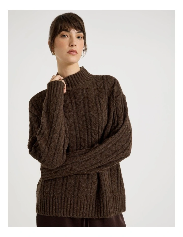 Roll Neck Cable Knit in Chestnut image 3
