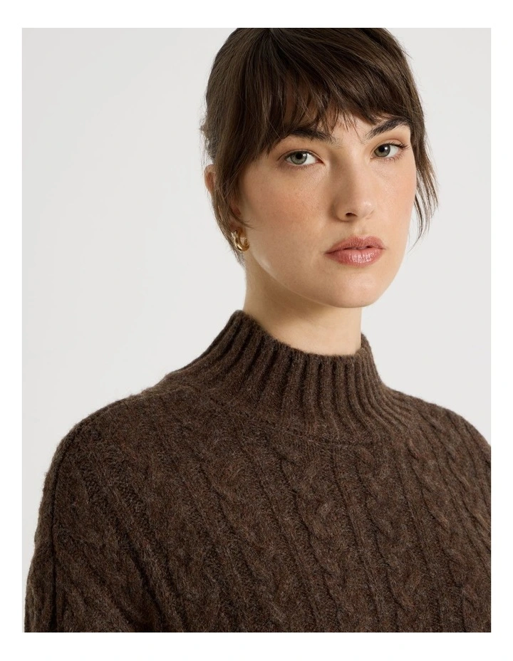 Roll Neck Cable Knit in Chestnut image 5