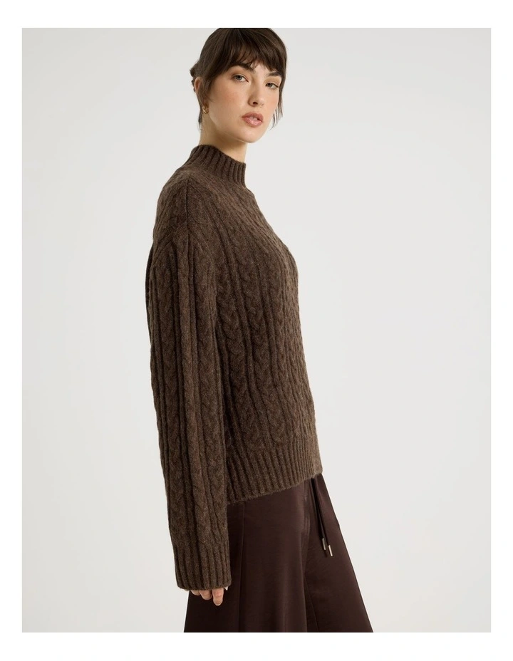 Roll Neck Cable Knit in Chestnut image 7