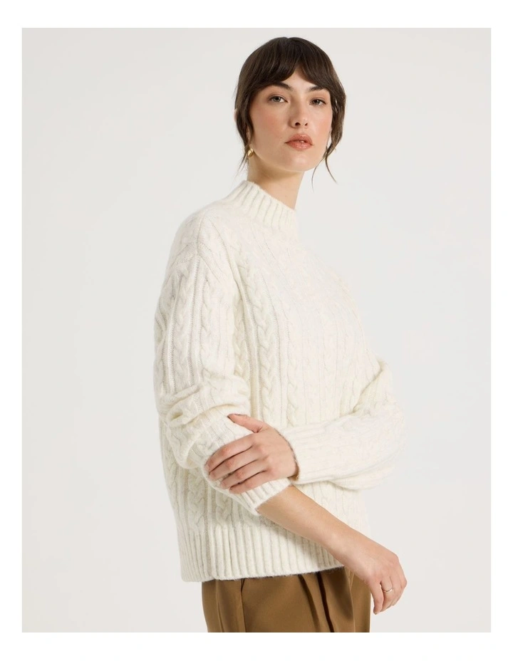 Cable Roll Neck Knit in Ecru image 2