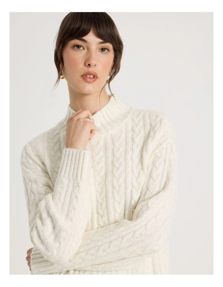 Cable Roll Neck Knit in Ecru image 3