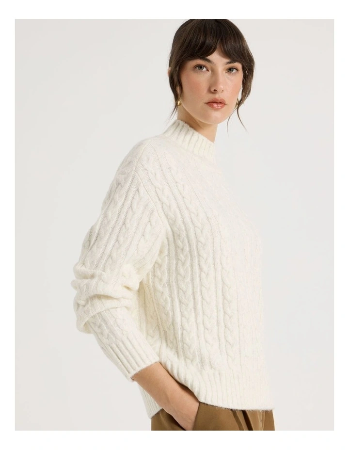 Cable Roll Neck Knit in Ecru image 4
