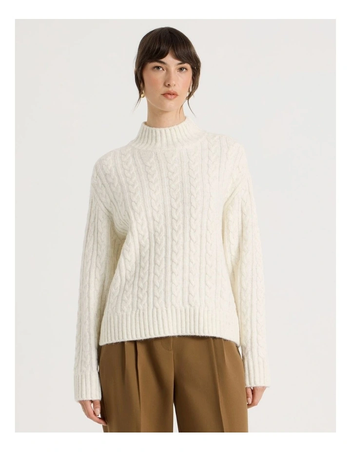 Cable Roll Neck Knit in Ecru image 5