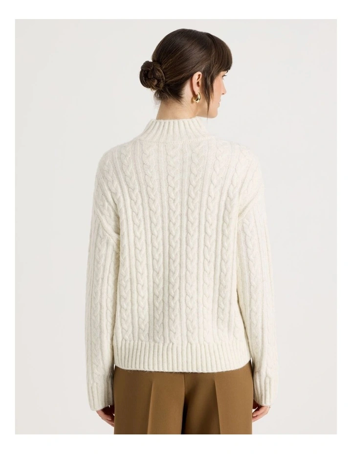 Cable Roll Neck Knit in Ecru image 6