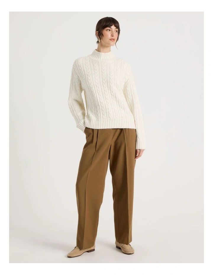Cable Roll Neck Knit in Ecru image 7
