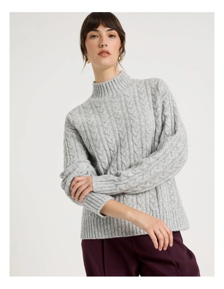 Cable Roll Neck Knit in Charcoal Melange image 4