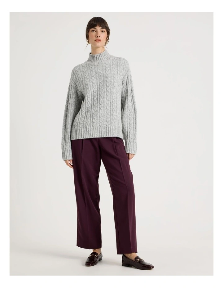 Cable Roll Neck Knit in Charcoal Melange image 5