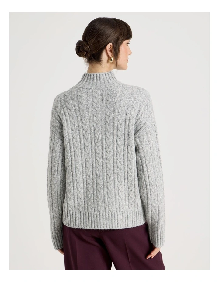Cable Roll Neck Knit in Charcoal Melange image 6