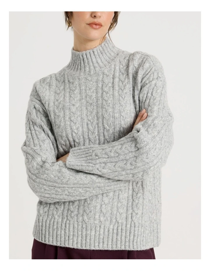 Cable Roll Neck Knit in Charcoal Melange image 7