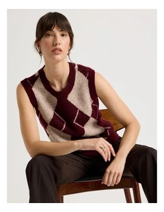 Knit Argyle Vest in Aubergine