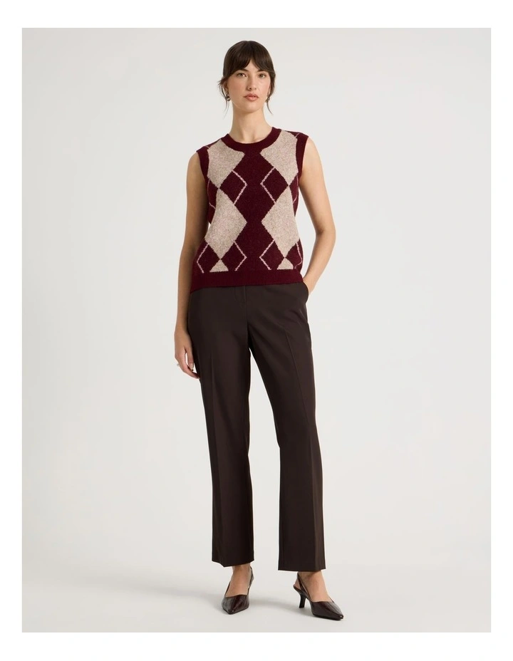 Knit Argyle Vest in Aubergine image 3