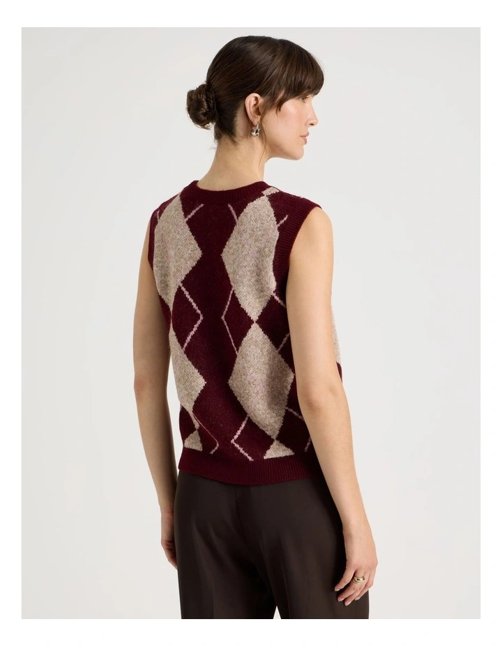 Knit Argyle Vest in Aubergine image 6
