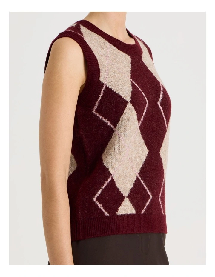 Knit Argyle Vest in Aubergine image 7
