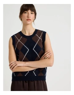 Knit Argyle Vest in Navy
