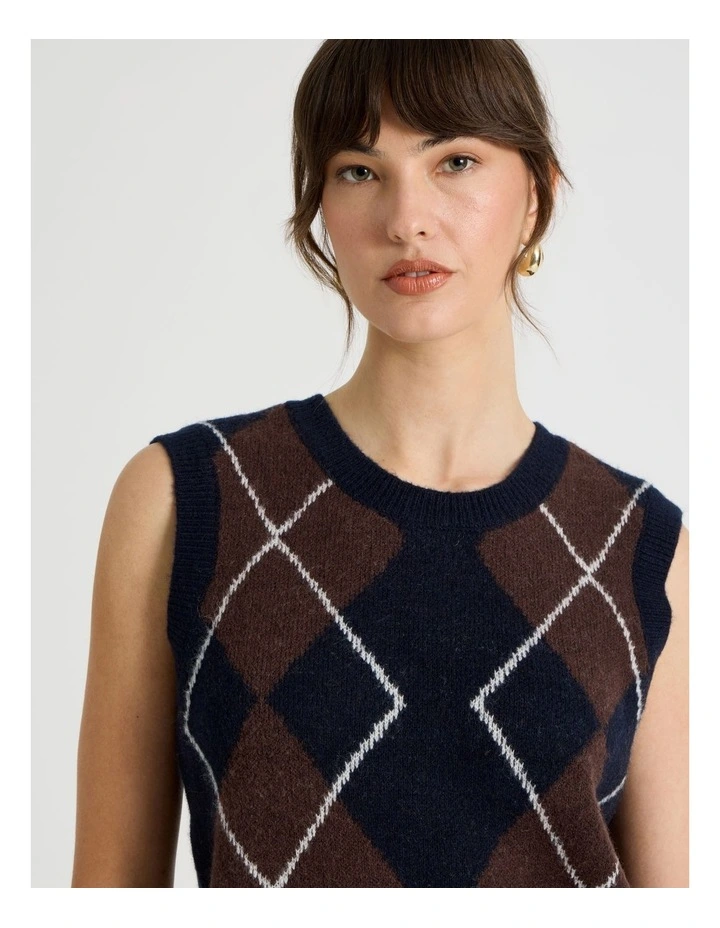 Knit Argyle Vest in Navy image 3
