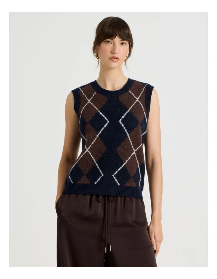 Knit Argyle Vest in Navy image 4