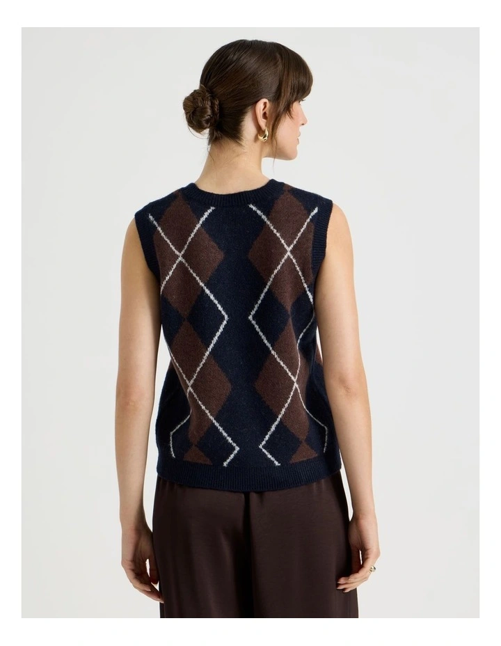 Knit Argyle Vest in Navy image 6