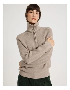 Zip Thru Knit in Taupe