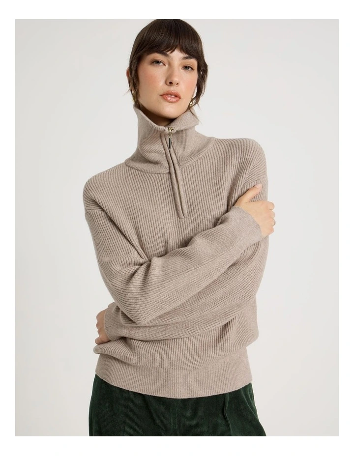 Zip Thru Knit in Taupe image 1